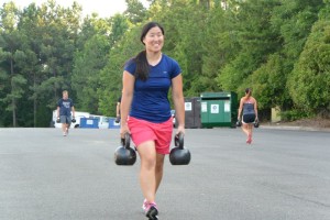 Tamara is happy to carry around some dumbells!