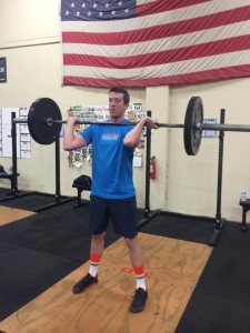 Brett getting set for a front squat.